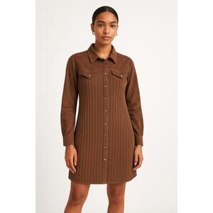 Vintage 1970s Brown sheer Western Shirt Dress Button Front Midi Duster” small